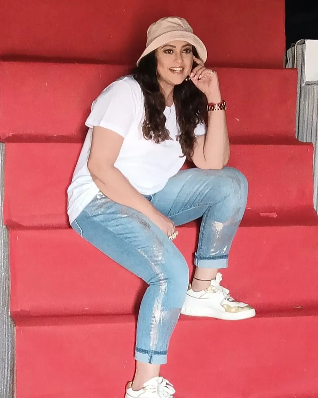 Meena Photoshoot in White T Shirt Blue Jeans